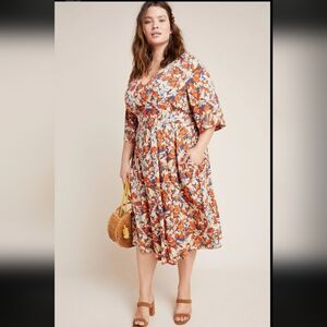 Anthropologie Porridge Les Papillons Floral Back Tie Midi Lightweight Dress NWOT